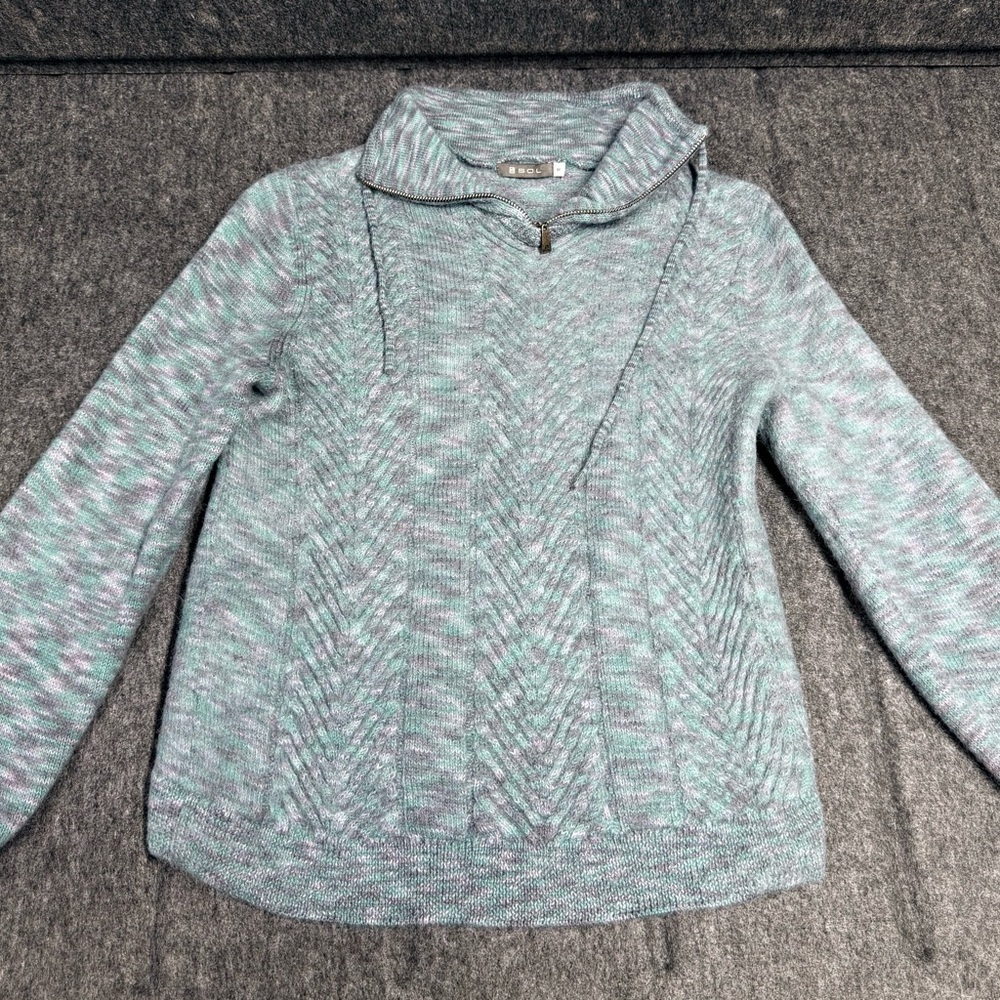 SOL blue Cowl Neck Sweater with Textured Knit pure Baby Alpaca made in Peru